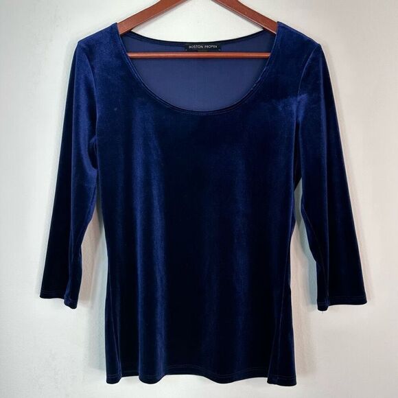 Boston Proper Blue Velvet Top 3/4 Sleeves Womens Small Fairy Whimsygoth - Picture 1 of 9